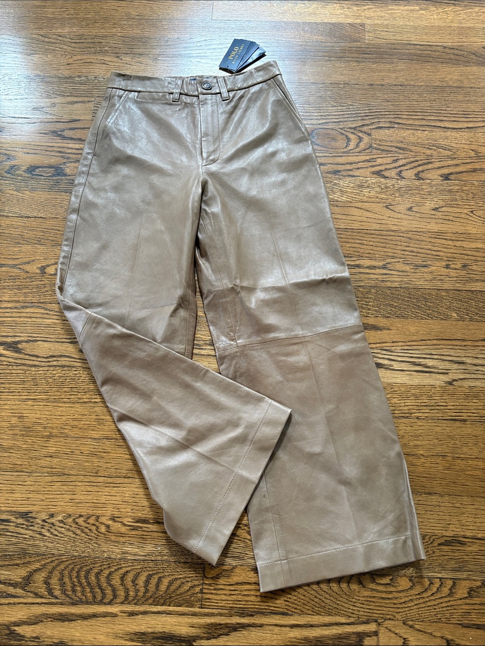 Ralph Lauren POLO  NWT  Taupe 100% lambs Leather wide -Leg Pants, 2